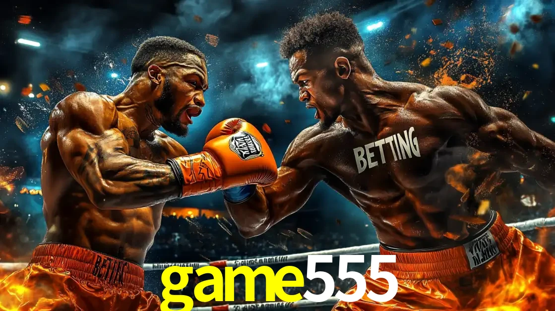 Dois boxeadores em uma luta intensa e explosiva, representando a adrenalina e as oportunidades de apostas em esportes de combate disponíveis na plataforma game555.