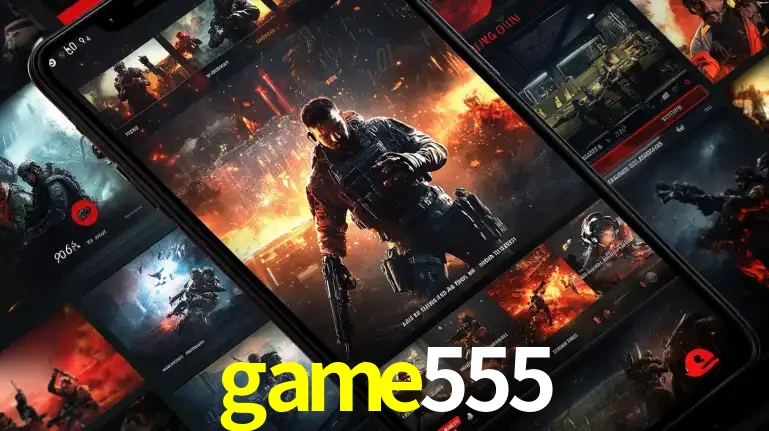 Tela de um celular exibindo uma galeria de jogos de tiro com temática militar, mostrando a variedade de e-sports disponíveis para apostas na plataforma de entretenimento game555.