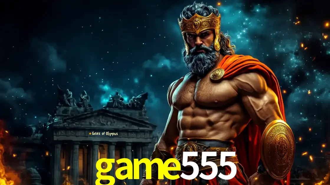 O poderoso Zeus do jogo de slot Gates of Olympus em frente ao seu templo, pronto para lançar multiplicadores divinos e prêmios épicos no cassino online game555.