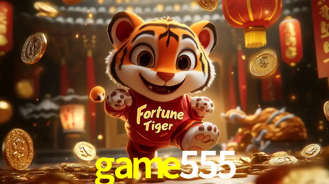 O alegre personagem do Fortune Tiger correndo sobre um caminho de moedas de ouro, simbolizando os grandes prêmios e a diversão do popular jogo de slot do game555.